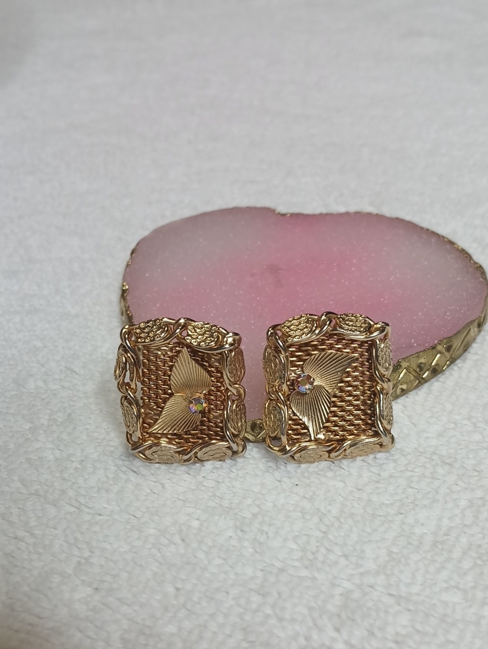 Gold-Tone Filigree Square Clip-On Earrings with Aurora Crystal